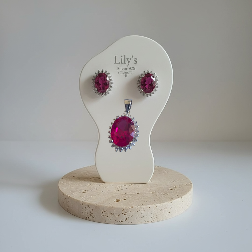 Set Rubí Aretes y Dije en Plata 925 — Elegancia Real con Piedra Roja