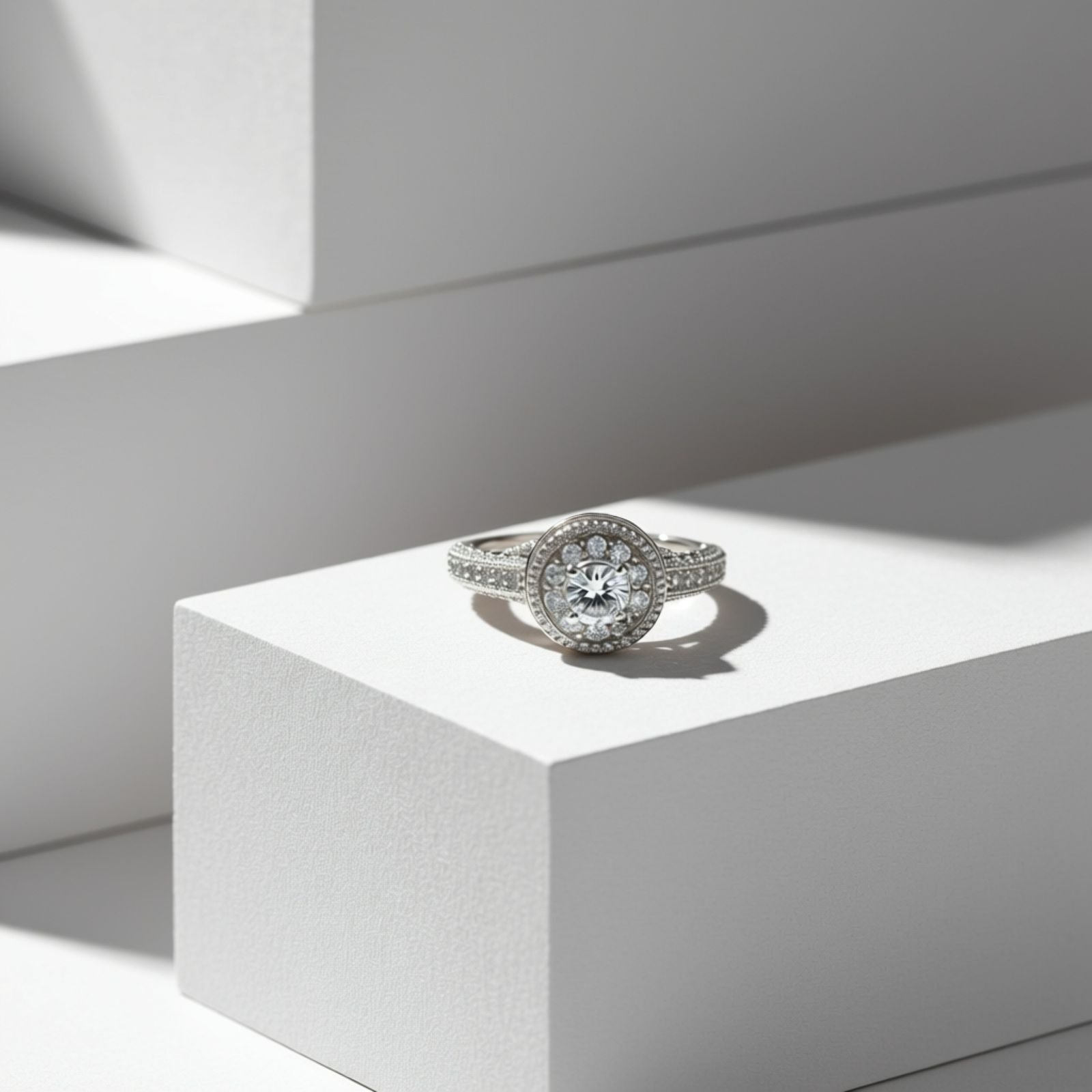 Anillo de Compromiso Doble Halo de Cristales Talla #8 en Plata 925 — Glamour Romántico