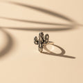 Anillo Cactus Boho Grabado Oxidado Talla #9 en Plata 925 — Conexión con el Desierto