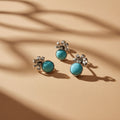 Set Turquesa Floral Anillo Talla #8 y Aretes en Plata 925 — Naturaleza Botánica Elegante