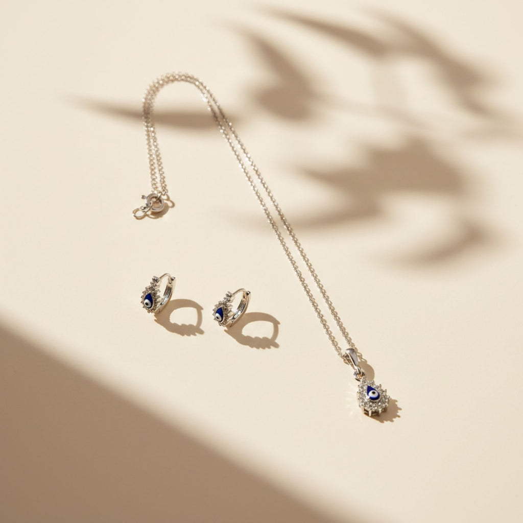 Set Ojo Turco Collar y Aretes en Plata 925 — Protección y Elegancia Coordinada
