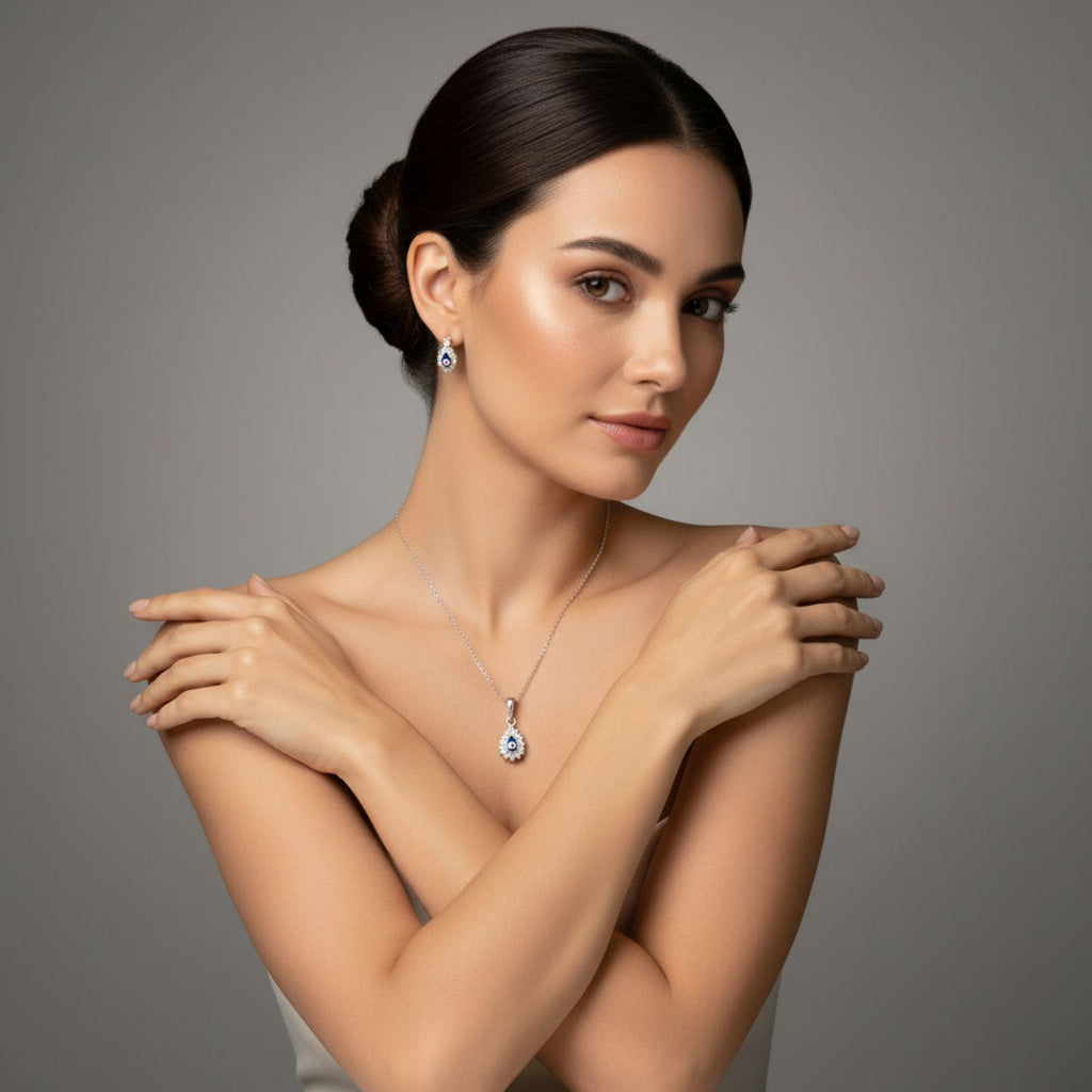Set Ojo Turco Collar y Aretes en Plata 925 — Protección y Elegancia Coordinada