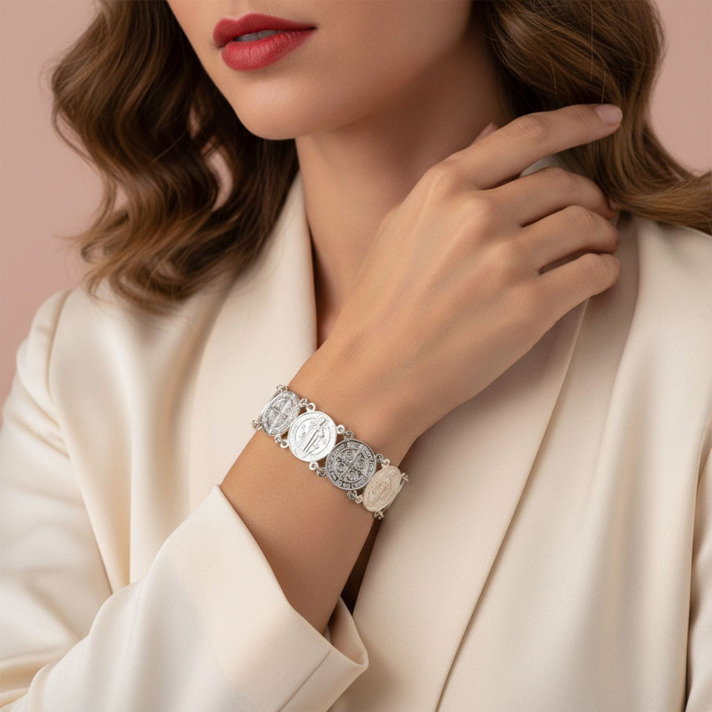 Pulsera Medallas Sagradas en Plata 925 — Fe, Protección y Elegancia
