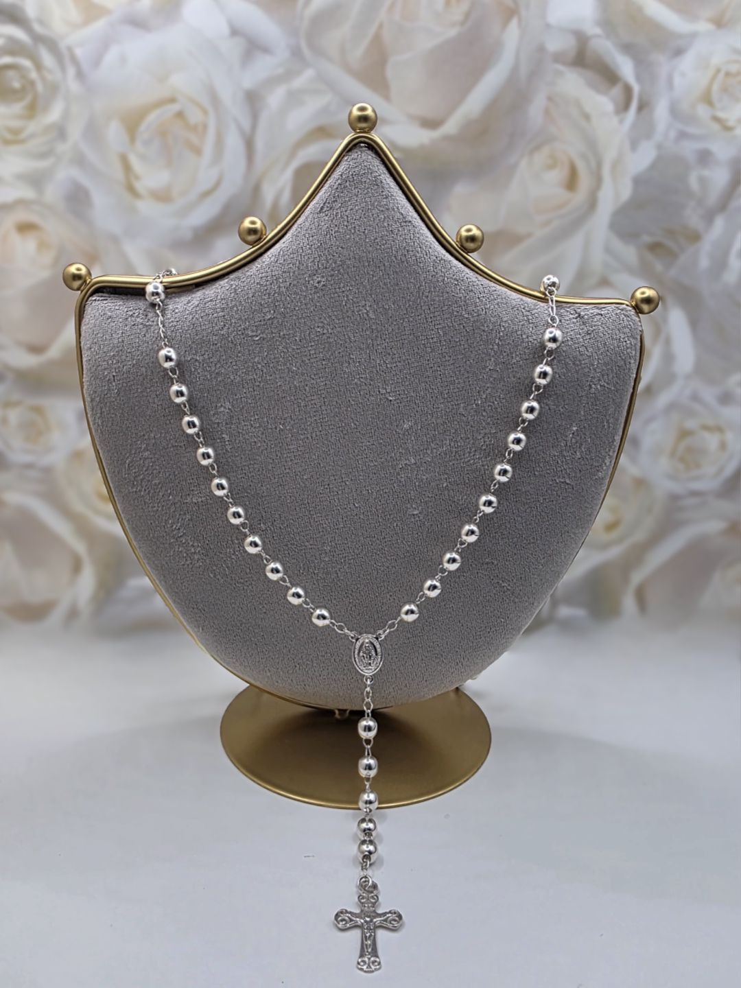 Rosario de Plata 925 con Medalla Virgen y Cruz — Fe y Elegancia