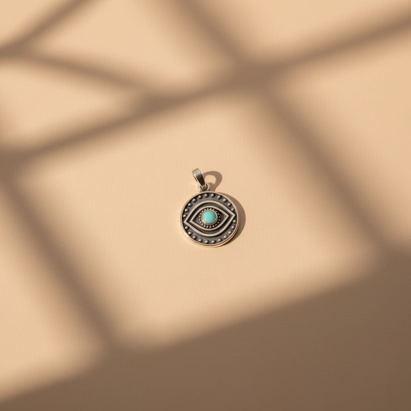Dije Medallón Ojo Turco Boho con Turquesa en Plata 925 — Protección con Alma Boho