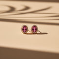 Aretes Topo Turmalina Rosa Oval con Halo en Plata 925 y Oro Rosa — Lujo Natural